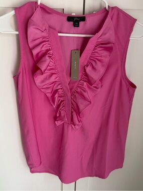 J. Crew Ruffle V-Neck Sleeveless Camisole in Hot Pink
